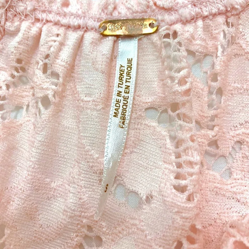 FREE PEOPLE Olivia Lace Top w/Dolman Balloon Poet Sleeves Pink Blush